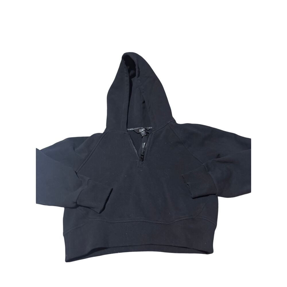 Athleta girl black hooded 3/4 zip fleece lined sweatshirt euc